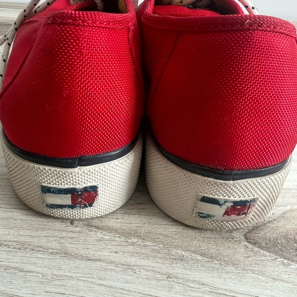 Vintage 1997 Tommy Hilfiger Flag Red Canvas Platform Sneakers - Picture 2 of 5